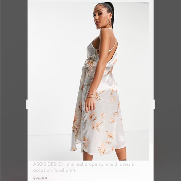 ASOS DESIGN minimal drape satin midi dress in occasion floral - Picture 4 of 7